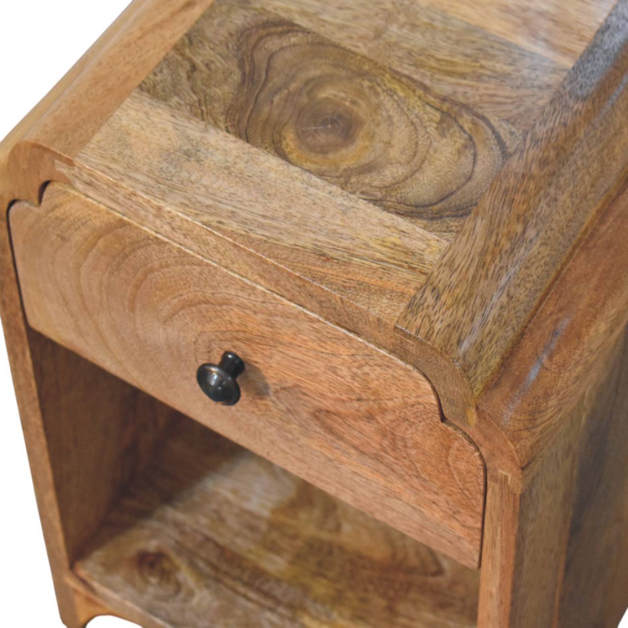 Newton Mini Oak-ish Nightstand with a drawer and open shelf