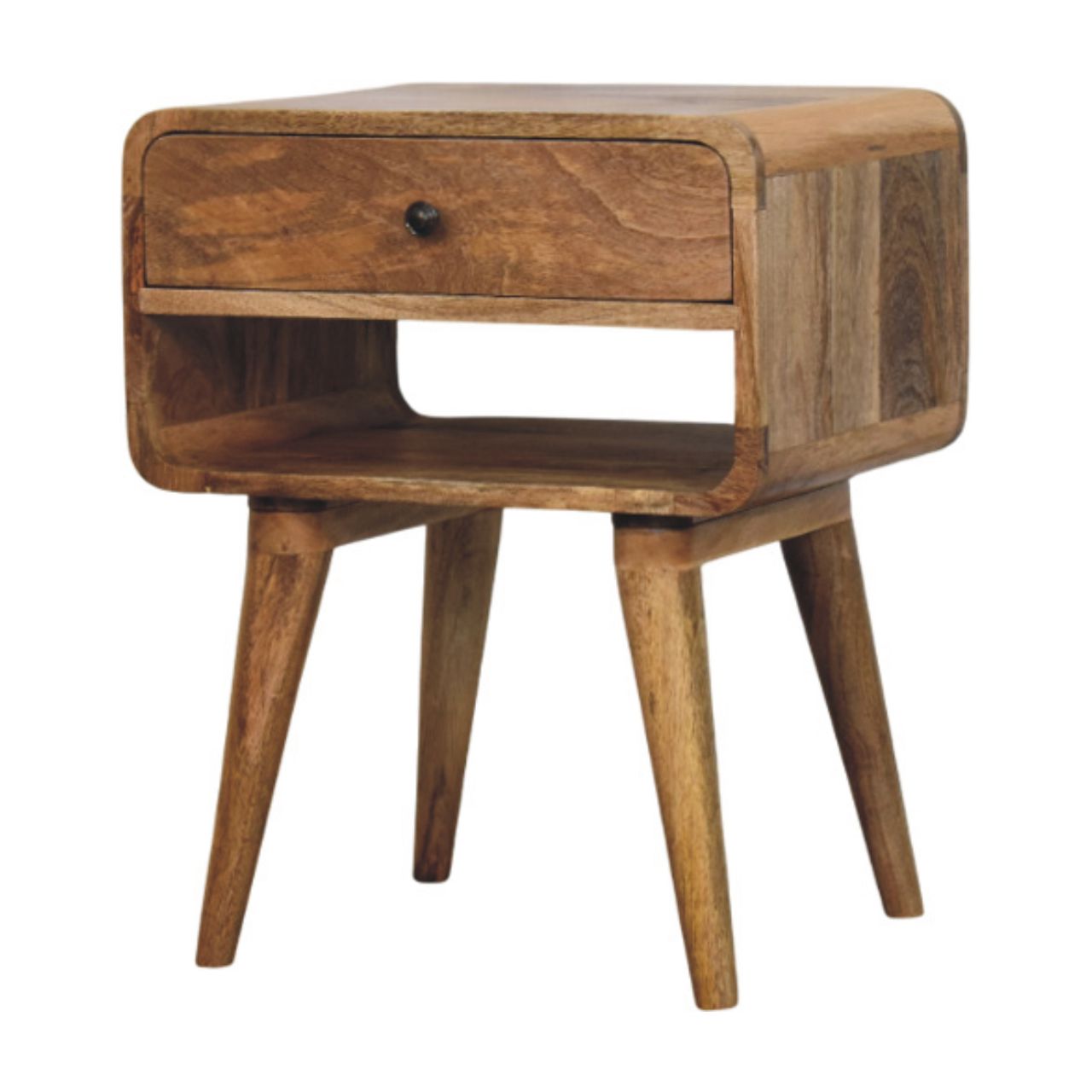 Avora Oak-ish Nightstand with Drawer and open slot