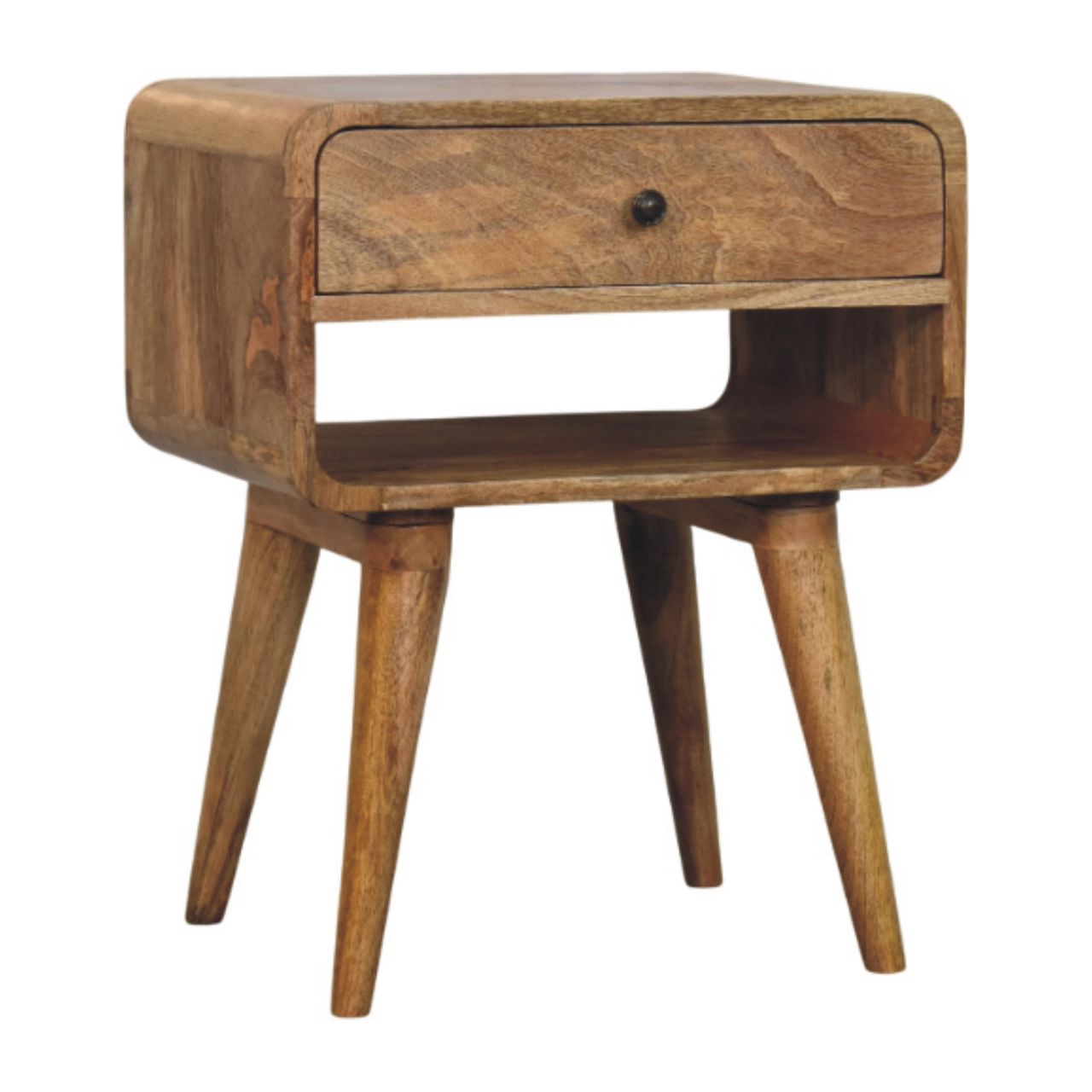 Avora Oak-ish Nightstand with Drawer and open slot